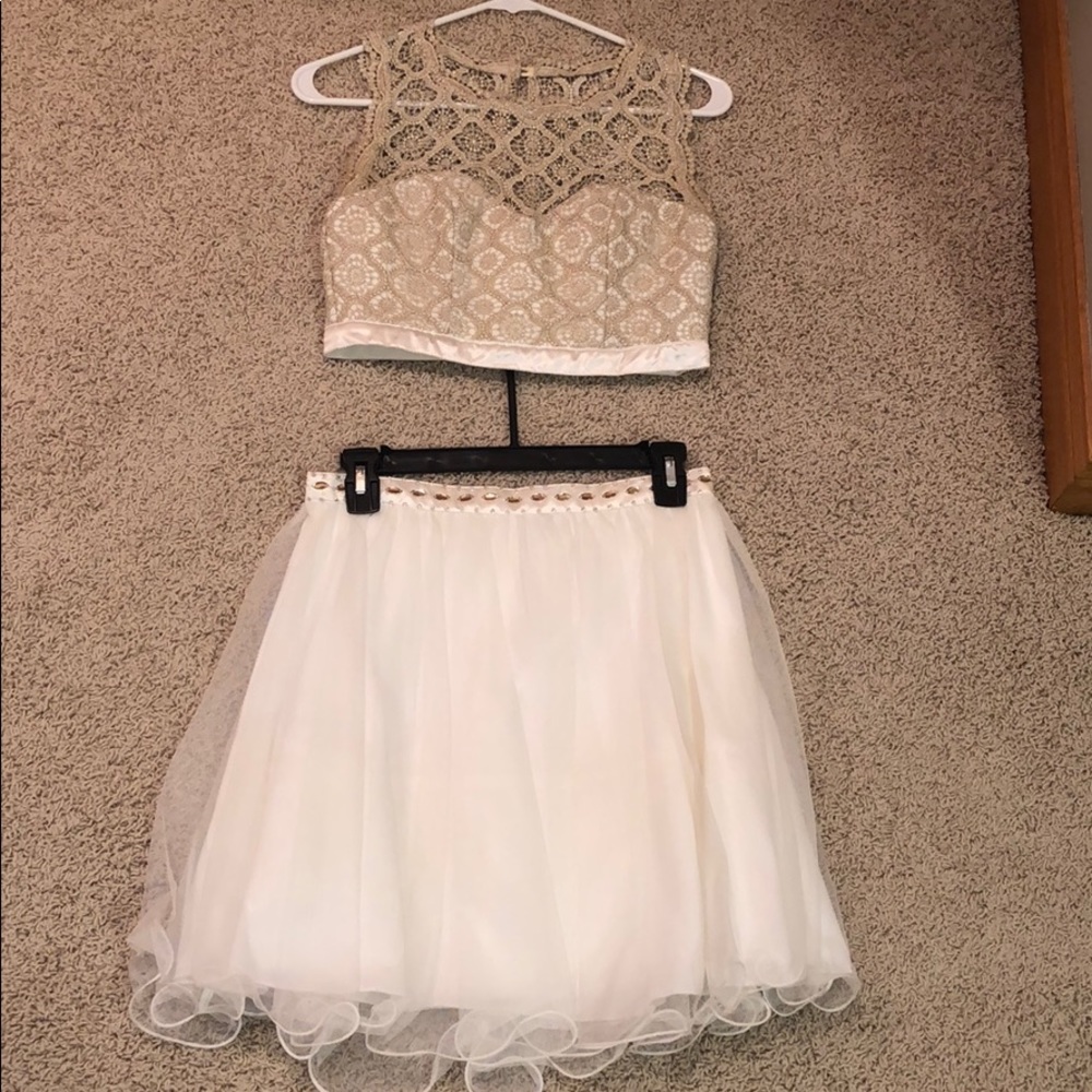 Two piece white and gold/tan dress